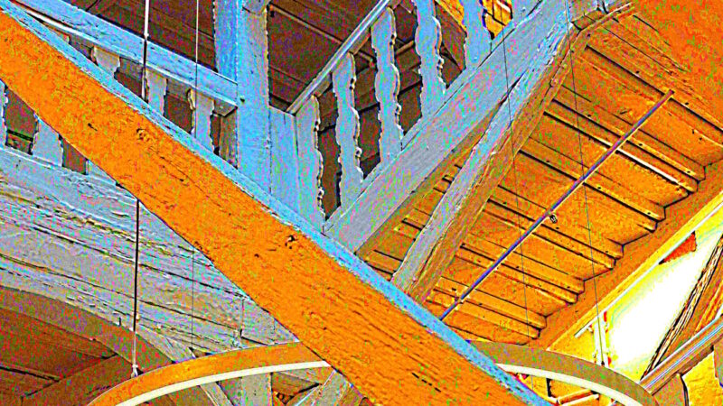 Manufakturen-Blog-PopArt-Projekt: Porzellanmuseum Schloss Fürstenberg, orange (Foto: Wigmar Bressel) - basierend auf einem Ausschnitt eines Fotos von Martin Specht im Treppenhaus des historischen Jagdschlosses der Braunschweiger Herzöge in Fürstenberg an der Weser, das heute das Museum der Porzellanmanufaktur Fürstenberg beherbergt