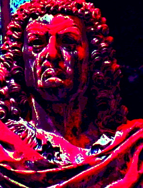 Manufakturen-Blog-PopArt-Projekt: Johann Friedrich Böttger (1682 - 1719), rot (Foto: Wigmar Bressel) - basierend auf einem Foto der Statue Böttgers mit Blick auf die Meissen-Welt in Meißen; er war derjenige, der für den sächsischen Kurfürsten August der Starke Gold herstellen wollte - und stattdessen das Böttger-Steinzeug erfand, den Vorläufer des heutigen Meissener Porzellans