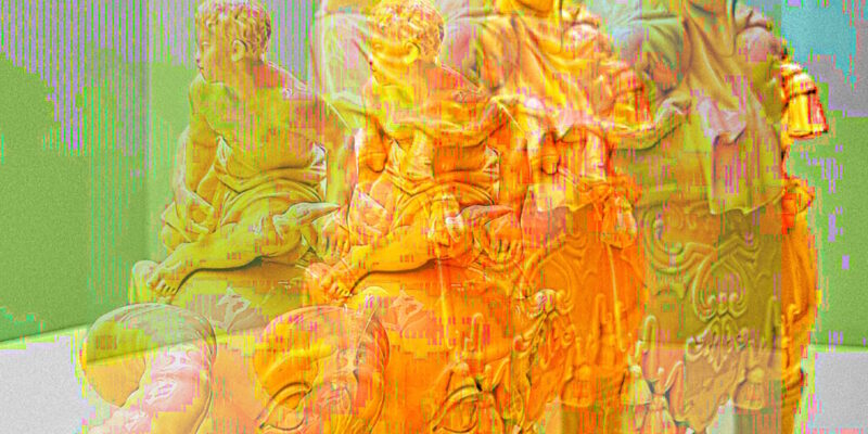 Manufakturen-Blog-PopArt-Projekt: Skulptur IV, golden (Foto: Wigmar Bressel) - basierend auf einem Foto im Grassi-Museum für angewandte Kunst in Leipzig von der Plastik 'Herrscherin auf Elefant (Allegorie des Erdteils Asien)' aus der Porzellanmanufaktur Meissen von Kaendler aus dem Jahr 1745 (Nachfertigung aus dem Jahr 1983, im Eigentum der Bundesrepublik Deutschland)