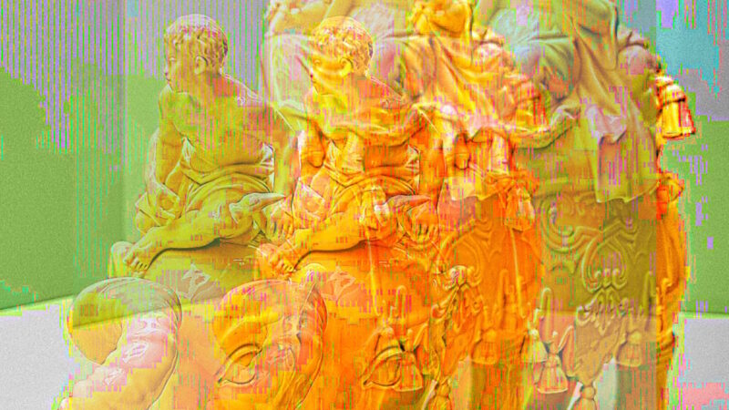 Manufakturen-Blog-PopArt-Projekt: Skulptur IV, golden (Foto: Wigmar Bressel) - basierend auf einem Foto im Grassi-Museum für angewandte Kunst in Leipzig von der Plastik 'Herrscherin auf Elefant (Allegorie des Erdteils Asien)' aus der Porzellanmanufaktur Meissen von Kaendler aus dem Jahr 1745 (Nachfertigung aus dem Jahr 1983, im Eigentum der Bundesrepublik Deutschland)
