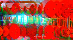 Manufakturen-Blog-PopArt-Projekt: Antriebsscheiben I, rot (Foto: Wigmar Bressel) - basierend auf einem Foto von Martin Specht in der Produktion der Messerschmiede Böker in Solingen