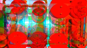Manufakturen-Blog-PopArt-Projekt: Antriebsscheiben II, rot (Foto: Wigmar Bressel) - basierend auf einem Foto von Martin Specht in der Produktion der Messerschmiede Böker in Solingen