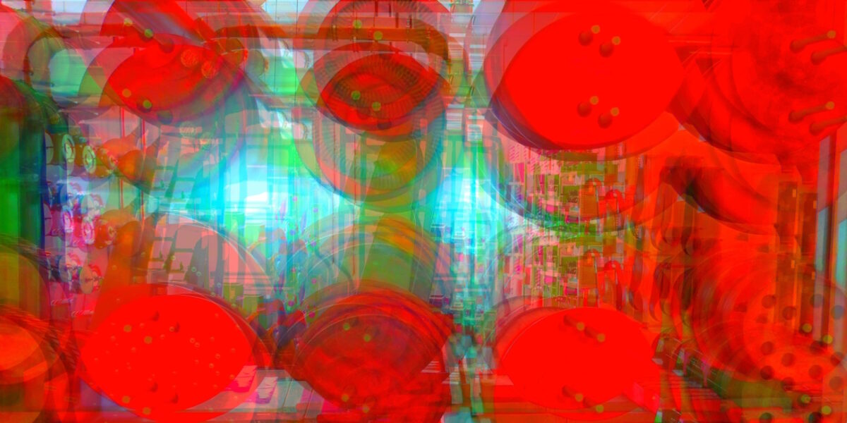 Manufakturen-Blog-PopArt-Projekt: Antriebsscheiben III, rot (Foto: Wigmar Bressel) - basierend auf einem Foto von Martin Specht in der Produktion der Messerschmiede Böker in Solingen