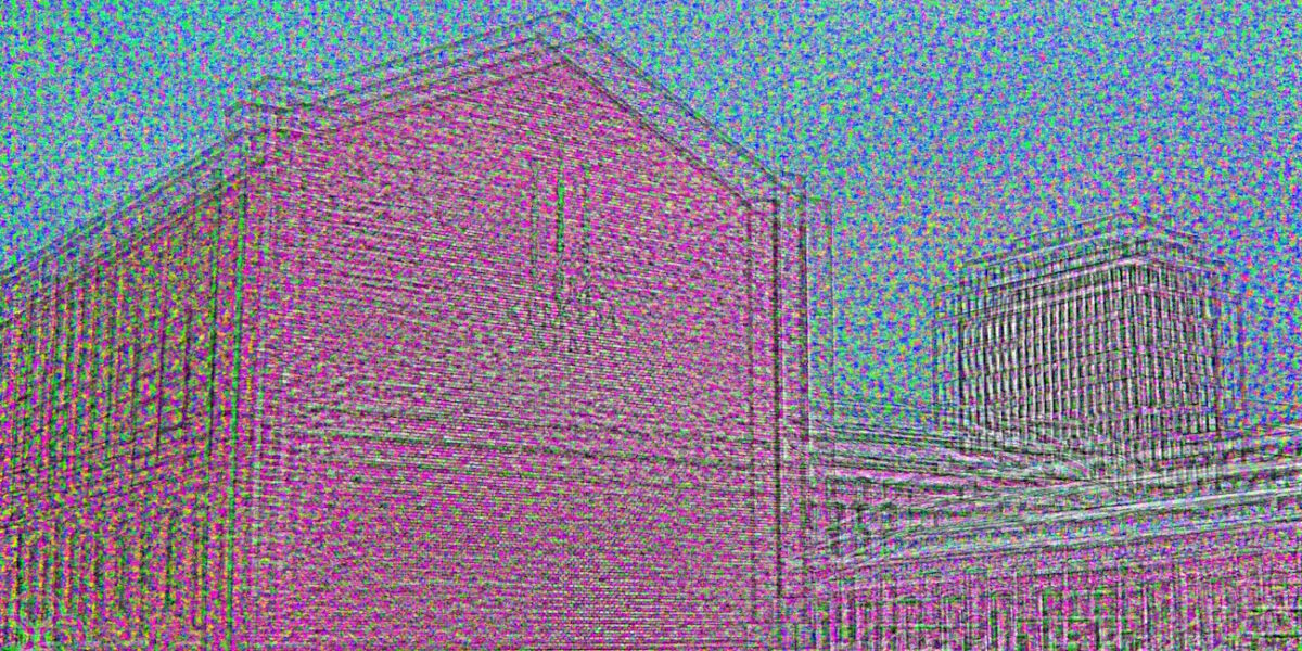 Manufakturen-Blog-PopArt-Projekt: Die Königliche Porzellan-Manufaktur bei Nacht, magenta (Foto: Wigmar Bressel) - basierend auf einem Foto im KPM-Quartier in der Wegelystraße in Berlin