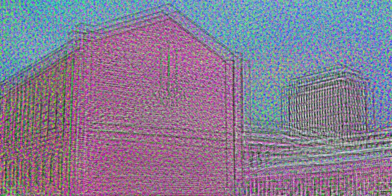 Manufakturen-Blog-PopArt-Projekt: Die Königliche Porzellan-Manufaktur bei Nacht, magenta (Foto: Wigmar Bressel) - basierend auf einem Foto im KPM-Quartier in der Wegelystraße in Berlin