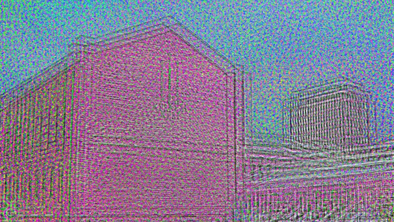 Manufakturen-Blog-PopArt-Projekt: Die Königliche Porzellan-Manufaktur bei Nacht, magenta (Foto: Wigmar Bressel) - basierend auf einem Foto im KPM-Quartier in der Wegelystraße in Berlin