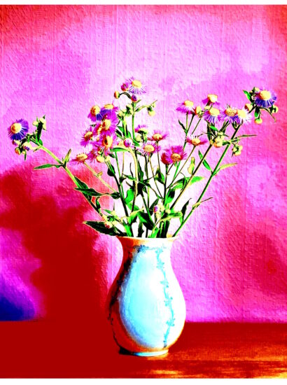 Manufakturen-Blog-PopArt-Projekt: Vase XV, pink / rot (Foto: Wigmar Bressel) - basierend auf einem Foto einer Vase der historischen Serie 'Rokoko-Form Dubarry' und dem Dekor 'Midinette' aus der Porzellanmanufaktur Kaiser in Bad Staffelstein (ehemals Aboth & Kaiser in Coburg).