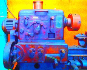 Manufakturen-Blog-PopArt-Projekt: Die Maschine I, blau (Foto: Wigmar Bressel) - basierend auf einem Foto im Werkzeugbau der Besteckmanufaktur von Koch & Bergfeld in der Bremer Neustadt