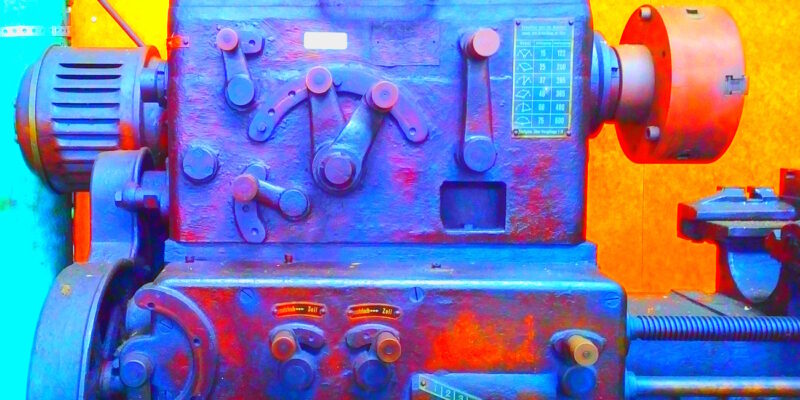 Manufakturen-Blog-PopArt-Projekt: Die Maschine I, blau (Foto: Wigmar Bressel) - basierend auf einem Foto im Werkzeugbau der Besteckmanufaktur von Koch & Bergfeld in der Bremer Neustadt