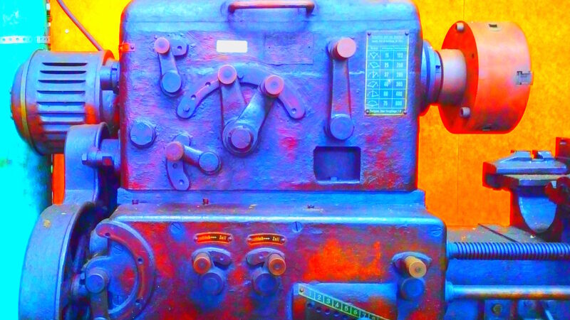 Manufakturen-Blog-PopArt-Projekt: Die Maschine I, blau (Foto: Wigmar Bressel) - basierend auf einem Foto im Werkzeugbau der Besteckmanufaktur von Koch & Bergfeld in der Bremer Neustadt