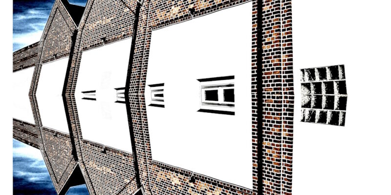 Manufakturen-Blog-PopArt-Projekt: Die Leinenfabrik Seegers & Sohn, schwarz / braun / weiß (Foto: Wigmar Bressel) - basierend auf einem Foto des Werks in Steinhude am Steinhuder Meer