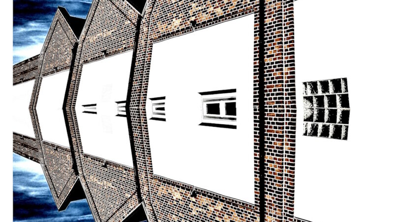 Manufakturen-Blog-PopArt-Projekt: Die Leinenfabrik Seegers & Sohn, schwarz / braun / weiß (Foto: Wigmar Bressel) - basierend auf einem Foto des Werks in Steinhude am Steinhuder Meer