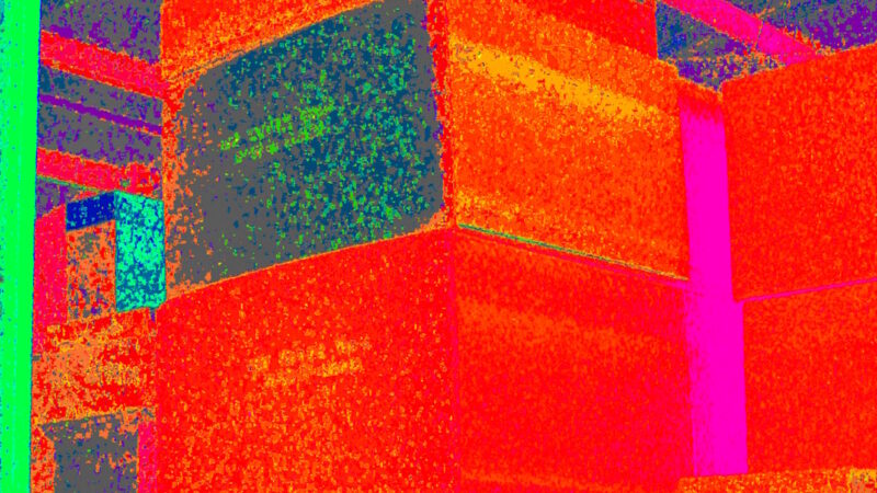 Manufakturen-Blog-PopArt-Projekt: Kuben, zinnoberrot (Foto: Wigmar Bressel) - basierend auf einem Foto im Lager der Matratzenmanufaktur Wulff Med Tec im Dithmarschener Fedderingen