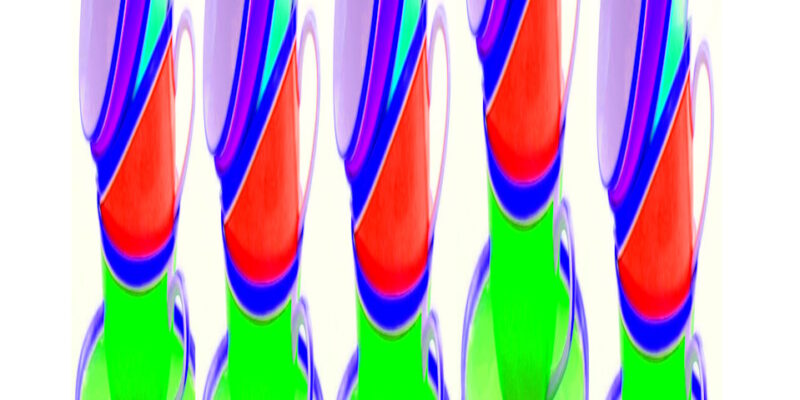 Manufakturen-Blog-PopArt-Projekt: Fünf Tassen I, lila / rot / neongrün (Foto: Wigmar Bressel) - basierend auf einem Foto von Tassen des Designs 'Colourmix' aus der Porzellanmanufaktur Reichenbach im thüringische Reichenbach