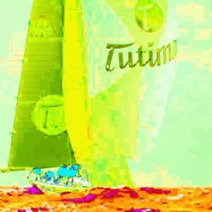 Manufakturen-Blog-PopArt-Projekt: Tutima Rennyacht, gelb (Foto: Wigmar Bressel) - basierend auf einem Foto von Sander van der Borch während der Offshore-Segelweltmeisterschaften 2018 vor Scheveningen - das einzige reine Frauenteam, losgeschickt von der Uhrenmanufaktur Tutima aus Glashütte in Sachsen, erreichte gegen die Männerteams den 8. Platz...
