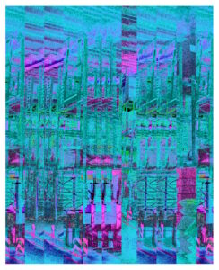 Manufakturen-Blog-PopArt-Projekt: Hochregallager III (Strandtuch), türkis (Foto: Wigmar Bressel) - basierend auf einem Foto im Lager der Matratzenmanufaktur Wulff Med Tec in Fedderingen - 'made in Dithmarschen'