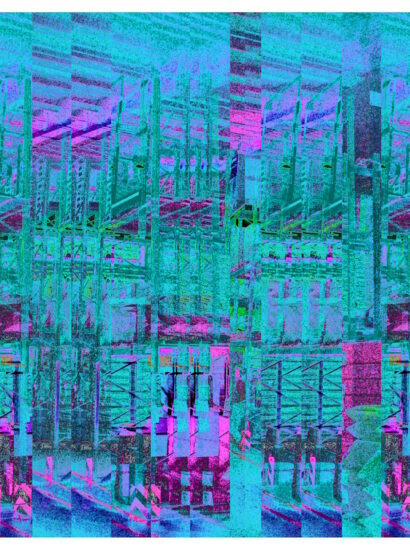 Manufakturen-Blog-PopArt-Projekt: Hochregallager III (Strandtuch), türkis (Foto: Wigmar Bressel) - basierend auf einem Foto im Lager der Matratzenmanufaktur Wulff Med Tec in Fedderingen - 'made in Dithmarschen'