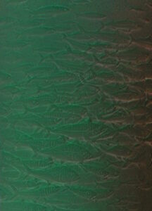Manufakturen-Blog-PopArt-Projekt: Fische II, grün (Foto: Wigmar Bressel) - basierend auf einem Foto des Reliefs auf einem doppelwandigen Porzellanbecher der Serie 'Touché - La Mer' der niedersächsischen Staats-Porzellanmanufaktur Fürstenberg