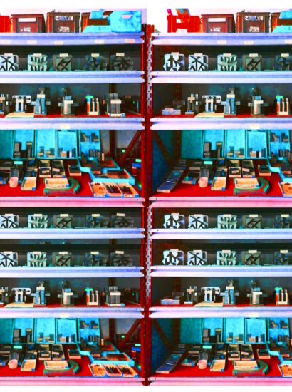 Manufakturen-Blog-PopArt-Projekt: Werkzeugregal I, rosa / hellblau (Foto: Wigmar Bressel) - basierend auf einem Foto im Werkzeuglager bei der Ankerstein GmbH, dem ältesten Systembaukasten-Hersteller der Welt, im thüringischen Rudolstadt