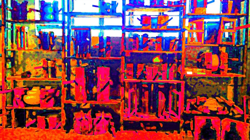 Manufakturen-Blog-PopArt-Projekt: Formenlager, rot (Foto: Wigmar Bressel) - basierend auf einem Foto in der Produktion der Glasmanufaktur Harzkristall in Derenburg in Sachsen-Anhalt