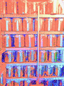 Manufakturen-Blog-PopArt-Projekt: Dosen, lachsfarben (Foto: Wigmar Bressel) - basierend auf einem Foto im Gefrierraum in der Produktion von Henry's Eismanufaktur in Saarbrücken