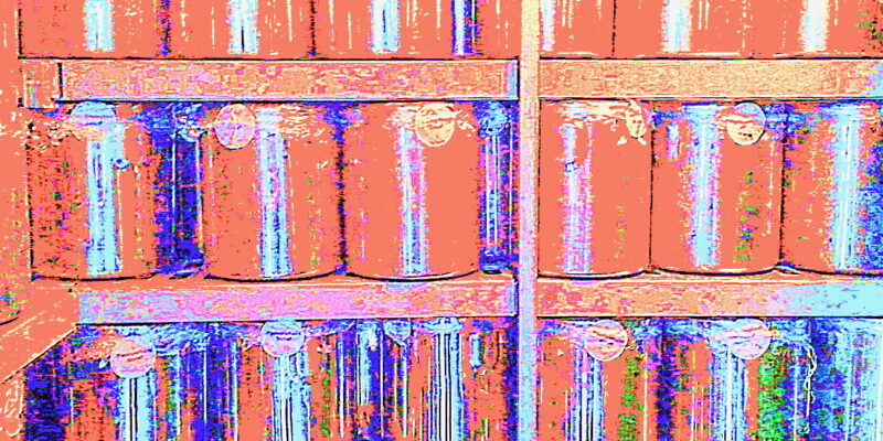 Manufakturen-Blog-PopArt-Projekt: Dosen, lachsfarben (Foto: Wigmar Bressel) - basierend auf einem Foto im Gefrierraum in der Produktion von Henry's Eismanufaktur in Saarbrücken