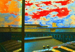 Manufakturen-Blog-PopArt-Projekt: Dächer (Die Königliche Porzellan-Manufaktur), rot (Foto: Wigmar Bressel) - basierend auf einem Foto aus dem KPM Hotel & Residences auf den Hof des KPM-Quartiers in der Wegelystraße in Berlin