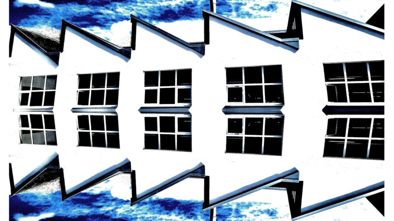 Manufakturen-Blog-PopArt-Projekt: Die Porzellanmanufaktur Fürstenberg VI, schwarz / blau / weiß (Foto: Wigmar Bressel) - basierend auf einem Foto von den Produktionshallen der niedersächsischen Staats-Porzellanmanufaktur in Fürstenberg