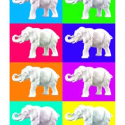 Manufakturen-Blog-PopArt-Projekt: Aus dem Tierreich II (Elefanten), bunt II (Foto: Wigmar Bressel) - basierend auf einem Foto einer Skulptur der Thüringer Porzellanmanufaktur Reichenbach aus dem Fundus der Gräfenthaler Porzellanmanufaktur in der Reichenbacher Produktion