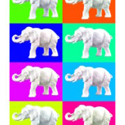 Manufakturen-Blog-PopArt-Projekt: Aus dem Tierreich II (Elefanten), bunt (Foto: Wigmar Bressel) - basierend auf einem Foto einer Skulptur der Thüringer Porzellanmanufaktur Reichenbach aus dem Fundus der Gräfenthaler Porzellanmanufaktur in der Reichenbacher Produktion