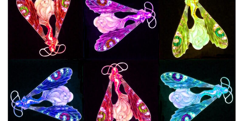 Manufakturen-Blog-PopArt-Projekt: Aus dem Tierreich I (Libellen), bunt (Foto: Wigmar Bressel) - basierend auf einem Foto der Brosche 'Weibliche Libelle' des Glasmanufakteurs René Lalique aus der Zeit zwischen 1897 und 1899, fotografiert im Werksmuseum der Glasmanufaktur Lalique im elsäßischen Wingen-sur-Moder. Leider wurde dort gestern dramatisch eingebrochen und ein Millionen-Schaden verursacht und viele Exponate geklaut, wird gemeldet. Welch ein Desaster!