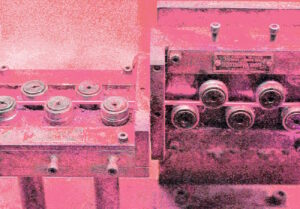 Manufakturen-Blog-PopArt-Projekt: Kupferdrahtzuschnitt, rosa I (Foto: Wigmar Bressel) - basierend auf einem Foto in der Produktion der Lampenschirmmanufaktur Urban in Arnsberg