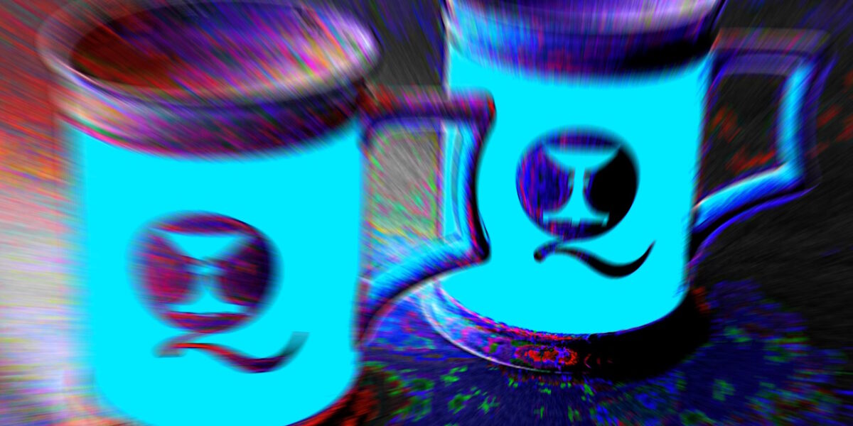 Manufakturen-Blog-PopArt-Projekt: Kaffeebecher, hellblau II (Foto: Wigmar Bressel) - basierend auf einem Foto von zwei Kaffeebechern der Weimarer Porzellanmanufaktur für das 'Quartier 925' von Koch & Bergfeld