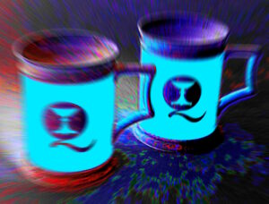 Manufakturen-Blog-PopArt-Projekt: Kaffeebecher, hellblau II (Foto: Wigmar Bressel) - basierend auf einem Foto von zwei Kaffeebechern der Weimarer Porzellanmanufaktur für das 'Quartier 925' von Koch & Bergfeld