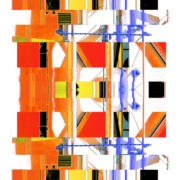 Manufakturen-Blog-PopArt-Projekt: Die Porzellanmanufaktur Fürstenberg VII (fragmentiert), orange (Foto: Wigmar Bressel) aus der Serie 'Spiegelungen' - Collage, basierend auf einem Foto des heutigen Produktionsgebäudes am Schloss Fürstenberg im Weser-Bergland