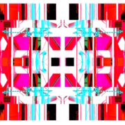 Manufakturen-Blog-PopArt-Projekt: Die Porzellanmanufaktur Fürstenberg VIII (fragmentiert), rot / eisblau (Foto: Wigmar Bressel) aus der Serie 'Spiegelungen' - basierend auf einer Collage nach einem Foto des heutigen Produktionsgebäudes am Schloss Fürstenberg im Weser-Bergland