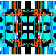 Manufakturen-Blog-PopArt-Projekt: Die Porzellanmanufaktur Fürstenberg IX (fragmentiert), jade / blau / orange (Foto: Wigmar Bressel) aus der Serie 'Spiegelungen' - basierend auf einer Collage nach einem Foto des heutigen Produktionsgebäudes am Schloss Fürstenberg im Weser-Bergland