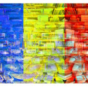 Manufakturen-Blog-PopArt-Projekt: Formenlager V (Fahnen), blau / gelb / rot (Foto: Wigmar Bressel) aus der Serie 'Spiegelungen' - basierend auf einem Foto im Marstall der Dornburger Schlösser, dem heutigen Bauhaus-Werkstatt-Museum in Dornburg, wo die Bauhaus-Keramik ihren Anfang nahm