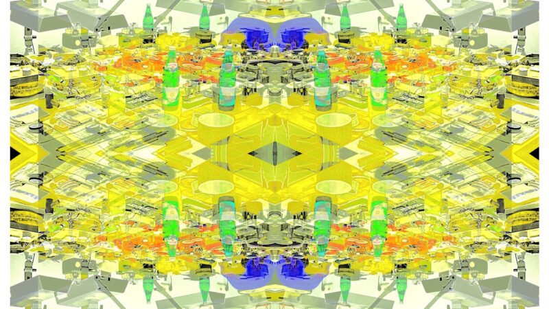 Manufakturen-Blog-PopArt-Projekt: Arbeitsplatzlampen & Gerolsteiner, zitronengelb (Foto: Wigmar Bressel) aus der Serie 'Spiegelungen' - basierend auf einem Foto im Werkzeugbau der Produktion der Medaillen- und Manschettenknopf-Manufaktur Deumer in Lüdenscheid