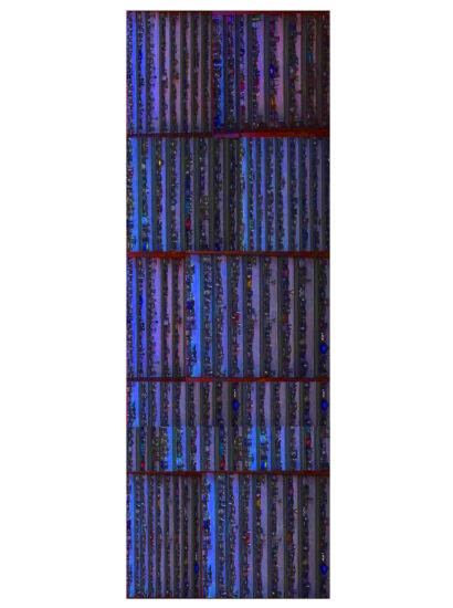 Manufakturen-Blog-PopArt-Projekt: Hochregallager VII, blau (Foto: Wigmar Bressel) - Collage, basierend auf einem Foto von Martin Specht in der Ofenhalle der Freiherr von Poschinger Glasmanufaktur in Frauenau im Bayerischen Wald