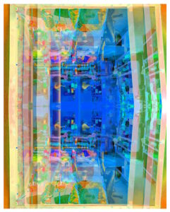 Manufakturen-Blog-PopArt-Projekt: Arbeitsplatz V, sandgrün / mittelblau (Foto: Wigmar Bressel) - basierend auf einem Foto in ein Produktionsgebäude der Lauchhammer Kunstguss KG hinein