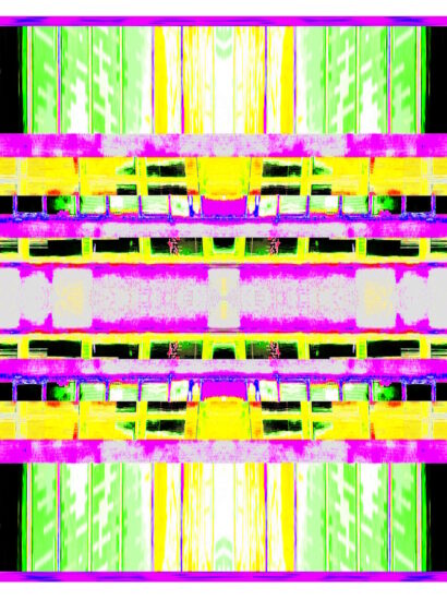 Manufakturen-Blog-PopArt-Projekt: Porzellanmanufaktur Dibbern VII (fragmentiert), violett / zitronengelb / hellgrün (Foto: Wigmar Bressel) - Collage, basierend auf einem Foto des Werks der Porzellanmanufaktur aus Bargteheide in Hohenberg an der Eger