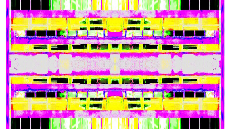 Manufakturen-Blog-PopArt-Projekt: Porzellanmanufaktur Dibbern VII (fragmentiert), violett / zitronengelb / hellgrün (Foto: Wigmar Bressel) - Collage, basierend auf einem Foto des Werks der Porzellanmanufaktur aus Bargteheide in Hohenberg an der Eger