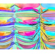 Manufakturen-Blog-PopArt-Projekt: Drei Stapel Teller, hellblau / lindgrün / rosa (Foto: Wigmar Bressel) - basierend auf einem Foto von Pastatellern in der Produktion der niedersächsischen Porzellanmanufaktur Fürstenberg