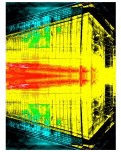 Manufakturen-Blog-PopArt-Projekt: Weimarer Porzellanmanufaktur bei Nacht IV (Heizhaus), gelb (Foto: Wigmar Bressel) aus der Serie 'Spiegelungen' - basierend auf einem Foto des Heizhauses auf dem Hof von Weimar-Porzellan in der Christian-Speck-Straße im thüringischen Blankenhain