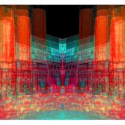 Manufakturen-Blog-PopArt-Projekt: Weimarer Porzellanmanufaktur bei Nacht IV (Silos), orange (Foto: Wigmar Bressel) aus der Serie 'Spiegelungen' - basierend auf einem Foto auf dem Hof des Werks von Weimar-Porzellan (1790 - 2018) im thüringischen Blankenhain