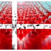 Manufakturen-Blog-PopArt-Projekt: Matebecher II (Fahnen), rot / weiß (Foto: Wigmar Bressel) aus der Serie 'Spiegelungen' - Collage, basierend auf einem Foto am Brennofen in der Werkstatt der Independent-Keramikerin Franziska M. Köllner in Leipzig