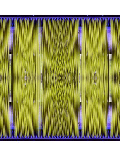 Manufakturen-Blog-PopArt-Projekt: Webstuhl XI, gelb / blau (Foto: Wigmar Bressel) aus der Serie 'Spiegelungen' - Collage, basierend auf einem Foto an einer der Damastwebmaschinen im Produktionssaal in der Leinenweberei Hoffmann im oberlausitzischen Neukirch