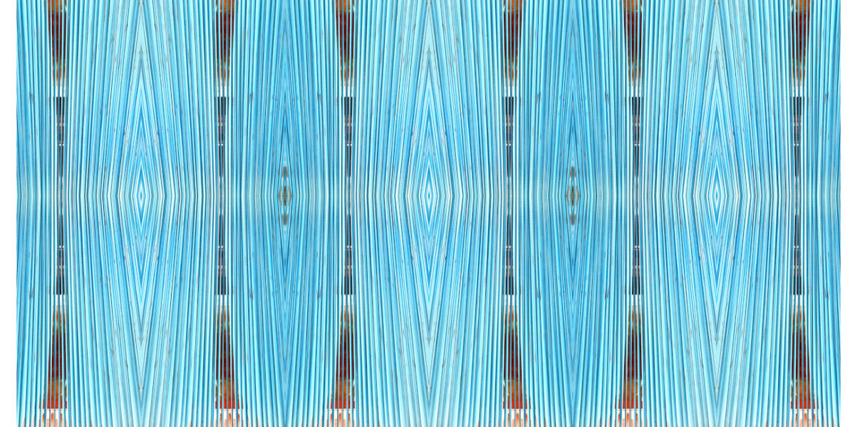 Manufakturen-Blog-PopArt-Projekt: Webstuhl XIV, blau / braun (Foto: Wigmar Bressel) aus der Serie 'Spiegelungen' - Collage, basierend auf einem Foto an einer der Damastwebmaschinen im Produktionssaal in der Leinenweberei Hoffmann im oberlausitzischen Neukirch