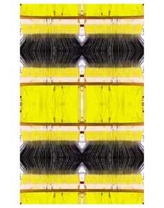 Manufakturen-Blog-PopArt-Projekt: Webstuhl XIII, gelb / anthrazit (Foto: Wigmar Bressel) aus der Serie 'Spiegelungen' und nocheinmal "auf Links gedreht" - Collage, basierend auf einem Foto im Websaal der Leinenweberei Seegers & Sohn in Steinhude am Steinhuder Meer